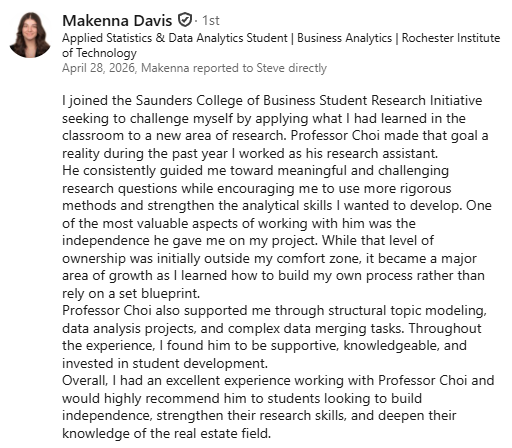 Research advising testimonial